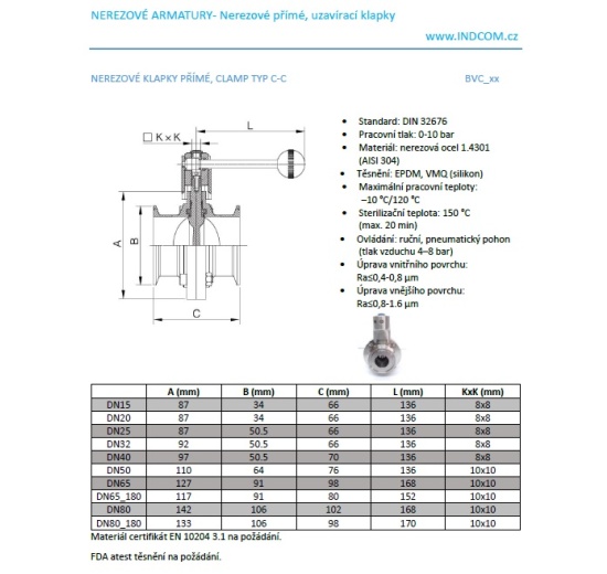 feuille de catalogue vanne papillon clamp