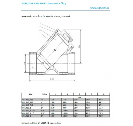 Filtre à tamis en Y inox, fileté - en catalogue