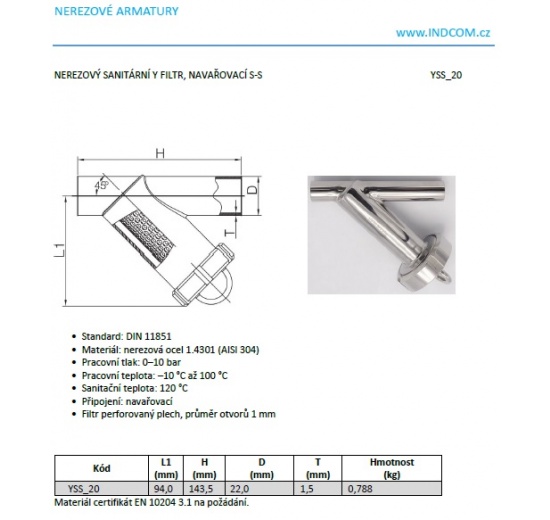 Filtre à tamis en Y, reattachement: par soudage