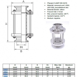 Indicateur de circulation en inox, raccordement: CLAMP, court, (pour tuyauterie)