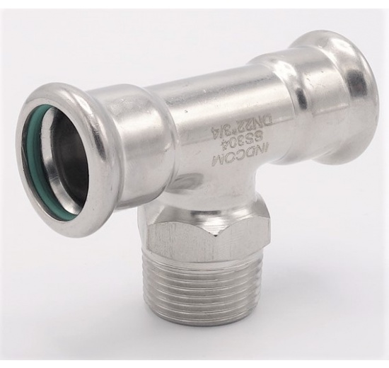 inox, Pièce en T, pressage, F/M (filetage extérieur)/F | 22_3/4"_22 raccords a sertir