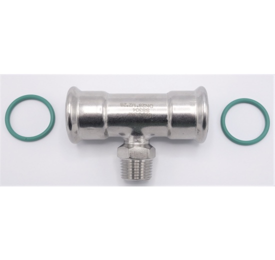 inox Pièce en T, pressage, F/M (filetage extérieur)/F | 28_1/2"_28