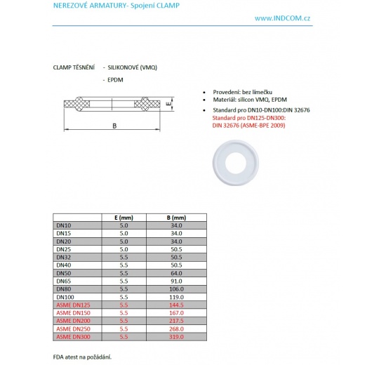Joint en silicone CLAMP ASME DN 300