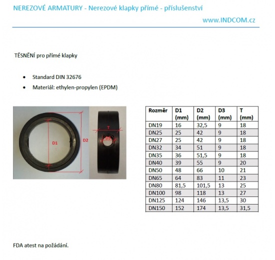 Joint éthylène-propylène (EPDM) - vannes directes en acier inoxydable CLAMP DN15 et DN20, filetés et soudés DN15 | DN19