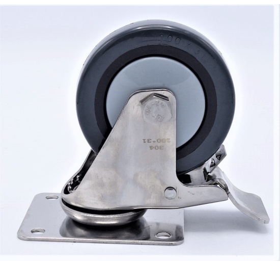 Kolečka transportní, otočná, s brzdou, nerezová, průměr 100 mm