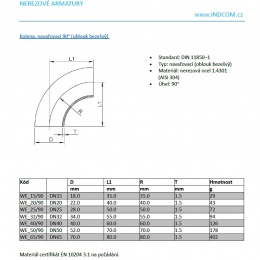 Koleno navařovací 90°| DN65 (70x2mm)