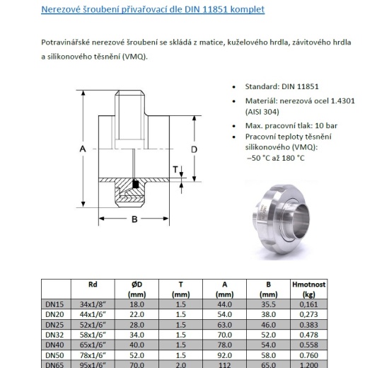 Kuželové hrdlo přivařovací dle DIN 11851| DN20 (22mm/1.5mm)