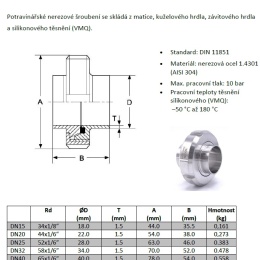 Kuželové hrdlo přivařovací dle DIN 11851| DN32 (34mm/1.5mm)