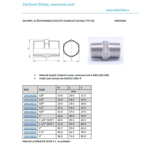 Mamelon double avec hexagone DIN/ISO 2999, type 340