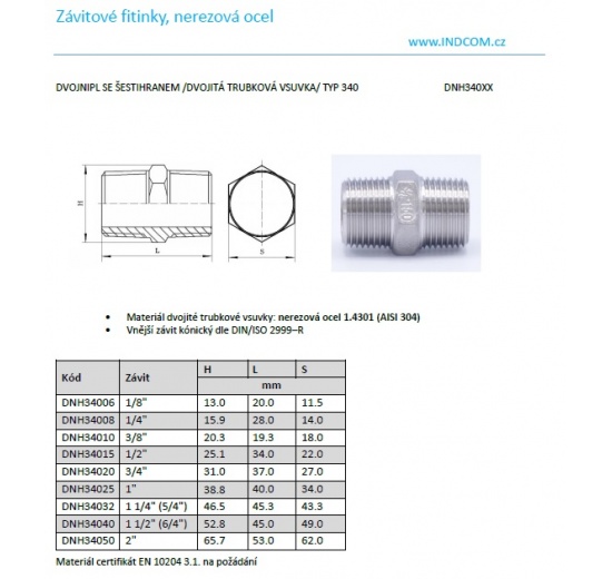 Mamelon double avec hexagone type 340 feuille de catalogue