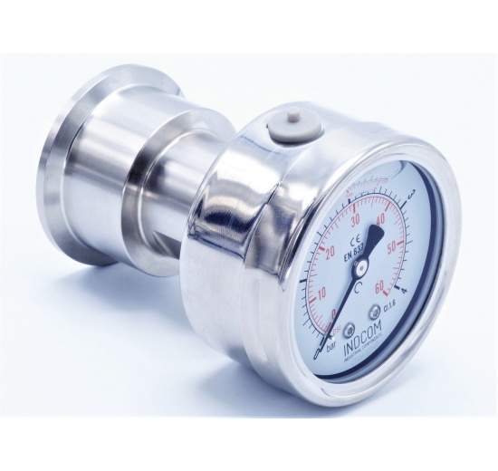 Manomètre 63 mm (raccordement arrière) avec membrane de séparation CLAMP DIN 32676 0-4 bar, (clamp-50,5mm)