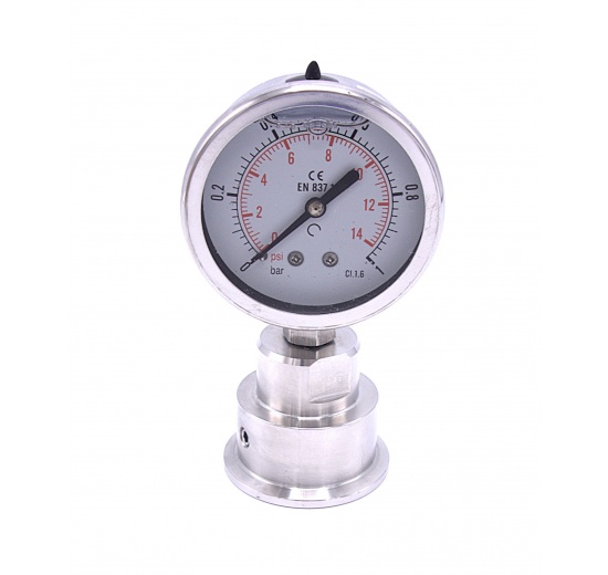 Manomètre avec séparateur à membrane - en acier inoxydable CLAMP, cadran 63 mm | 0-1 bar, (clamp-50,5mm)