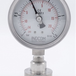 Manomètre inox avec membrane de séparation-CLAMP DIN 32676 (64 mm), cadran 100 mm | -1/1,5 bar