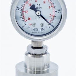 Manomètre tout acier inoxydable, cadran 63 mm, avec membrane de séparation-CLAMP DIN 32676, collier 64 mm  | -1 à 0 bar, (CLAMP-64 mm)