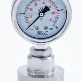 Manomètre tout acier inoxydable, cadran 63 mm, avec membrane de séparation-CLAMP DIN 32676, collier 64 mm | 0-10 bar, (CLAMP-64 mm)