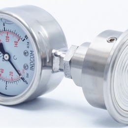 Manomètre tout acier inoxydable, cadran 63 mm, avec membrane de séparation-CLAMP DIN 32676, collier 64 mm | 0-10 bar, (CLAMP-64 mm)