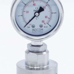 Manomètre tout acier inoxydable, cadran 63 mm, avec membrane de séparation-CLAMP DIN 32676, collier 64 mm | 0-6 bar, (CLAMP-64 mm)