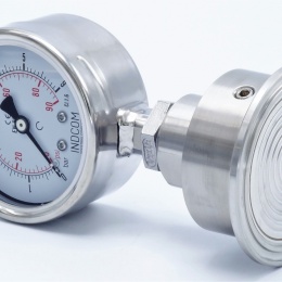 Manomètre tout acier inoxydable, cadran 63 mm, avec membrane de séparation-CLAMP DIN 32676, collier 64 mm | 0-6 bar, (CLAMP-64 mm)