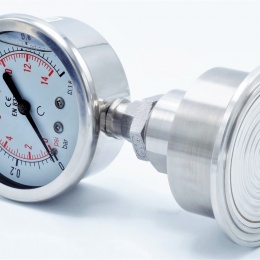 Manomètre tout acier inoxydable, cadran 63 mm, avec membrane de séparation-CLAMP DIN 32676, collier 64 mm 0-1 bar, (CLAMP-64 mm)