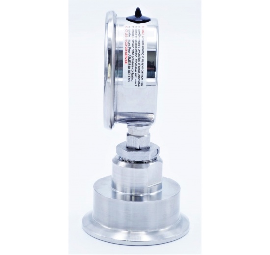 Manomètre tout acier inoxydable, cadran 63 mm, avec membrane de séparation-CLAMP DIN 32676, collier 64 mm | 0-1 bar, (CLAMP-64 mm)