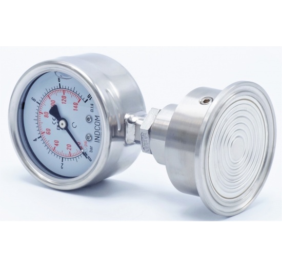 Manomètre tout acier inoxydable, cadran 63 mm, avec membrane de séparation-CLAMP DIN 32676, collier 64 mm | 0-10 bar, (CLAMP-64 mm)