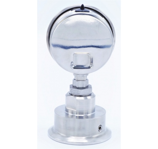 Manomètre tout acier inoxydable, cadran 63 mm, avec membrane de séparation-CLAMP DIN 32676, collier 64 mm  0-1 bar, (CLAMP-64 mm)