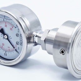 Manomètre tout, cadran 63 mm, avec membrane de séparation-CLAMP DIN 32676, collier 64 mm 0-2.5 bar, (CLAMP-64 mm)