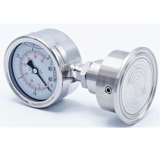 Manomètre tout, cadran 63 mm, avec membrane de séparation-CLAMP DIN 32676, collier 64 mm 0-2.5 bar, (CLAMP-64 mm)