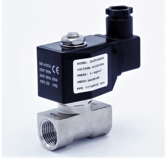 membránový elektromagnetický ventil, typ 2/2, závit G 1/2", AC 230 V, bez napětí uzavřený