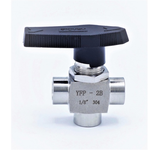 MINI Robinet à tournant sphérique, acier inox, 3 voies, fileté | 1/8”