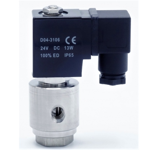 nerezový elektromagnetický ventil s cívkou a konektorem, napětí 24V DC