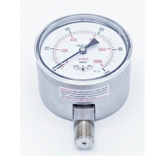 nerezový nízkotlaký tlakoměr s radiálním připojením