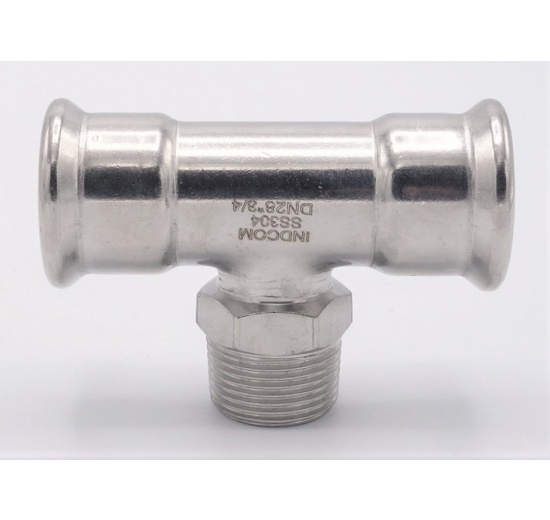 Pièce en T, pressage, F/M (filetage extérieur)/F | 28_3/4"_28 raccords a sertir