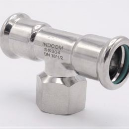 Pièce en T, pressée, F/F(filetage intérieur)/F | 18_1/2"_18, acier inoxydable