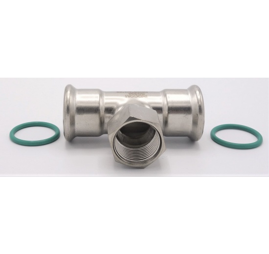 Pièce en T, pressée, F/F(filetage intérieur)/F 28_3/4"_28, inox