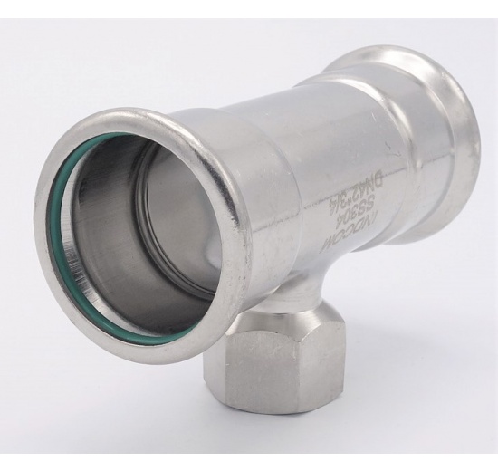 Pièce en T, pressée, F/F(filetage intérieur)/F 42_3/4"_42, acier inoxydable