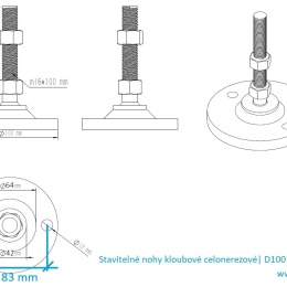 Pieds en acier inoxydable, réglables en hauteur, avec articulation| D100 M16 100 mm