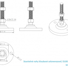 Pieds en acier inoxydable, réglables en hauteur, avec articulation| D100 M16 100 mm