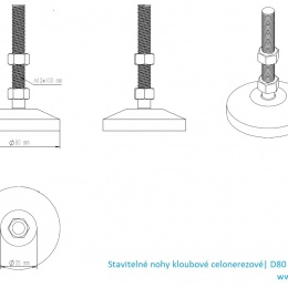 Pieds en acier inoxydable, réglables en hauteur, avec articulation D80 M12 100 mm