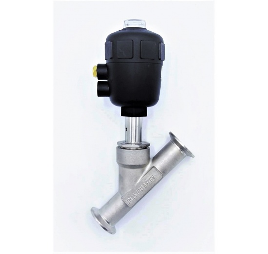 pneumaticky ovládaný ventil se šikmým sedlem, clamp připojení, DN25