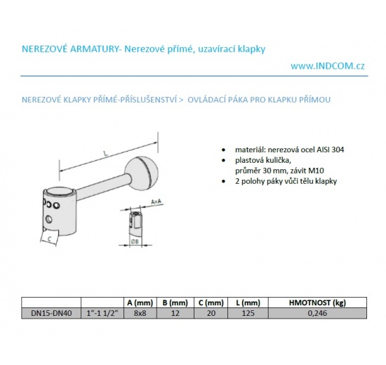 přímé uzavírací klapky_náhradní ovládací páka 2 polohy