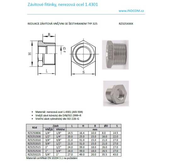 Réduction de filetage de l'extérieur/de l'interieur type 325 | 6/4"x1"