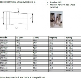 Réductions concentriques, à souder S-S, longues DN 40/32