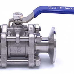 Robinet à boisseau sphérique en acier inoxydable à plein débit, en trois parties, CLAMP | DN15 (K50.5)