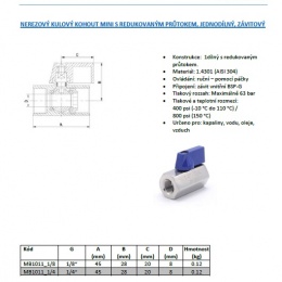 Robinet à boisseau sphérique MINI en acier inoxydable à débit réduit, monobloc, fileté