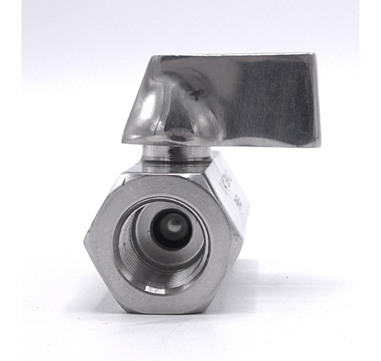 Robinet à boisseau sphérique MINI en acier inoxydable à débit réduit, monobloc, fileté| 1/4” levier en acier inoxydable