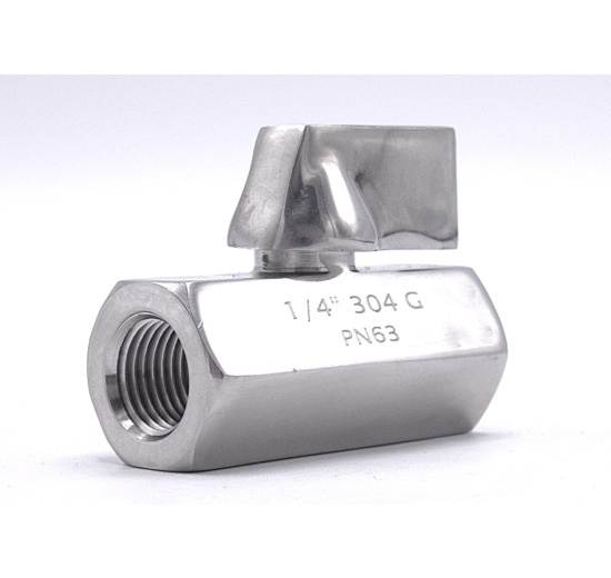 Robinet à boisseau sphérique MINI en acier inoxydable à débit réduit, monobloc, fileté| 1/4” levier en acier inoxydable