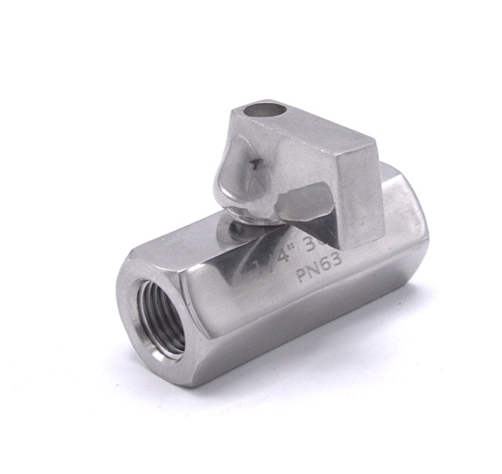 Robinet à boisseau sphérique MINI en acier inoxydable à débit réduit, monobloc, fileté| 1/4” levier en acier inoxydable