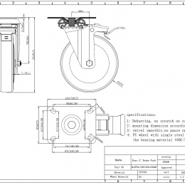Roulettes de transport, pivotantes, acier inoxydables, diamètre 125 mm, avec frein