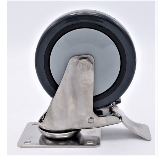 Roulettes de transport, pivotantes, acier inoxydables, diamètre 125 mm, avec frein